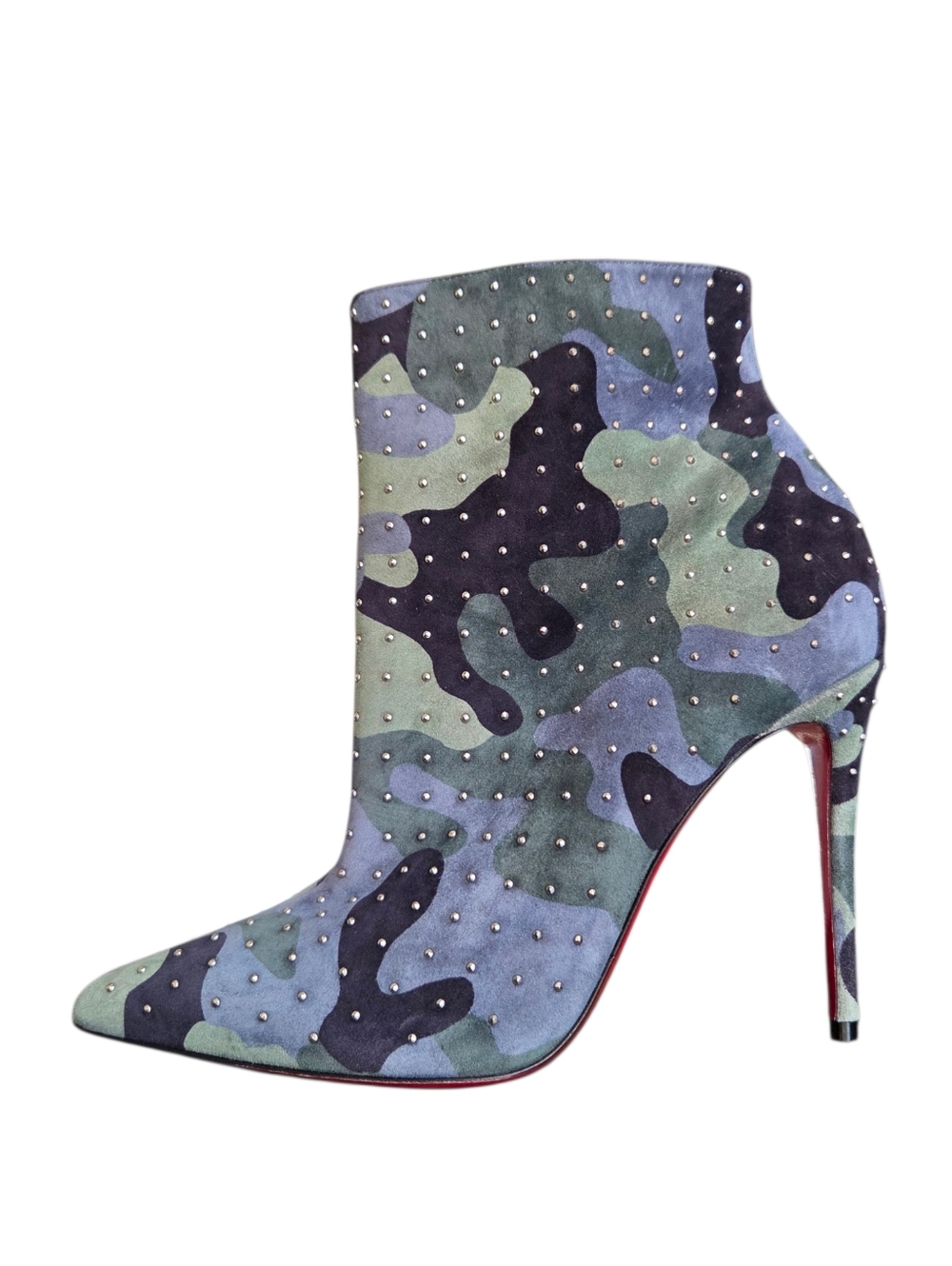 Christian Louboutin So Kate Booty Plume 100 Booties Camo Suede Studded Boots 36